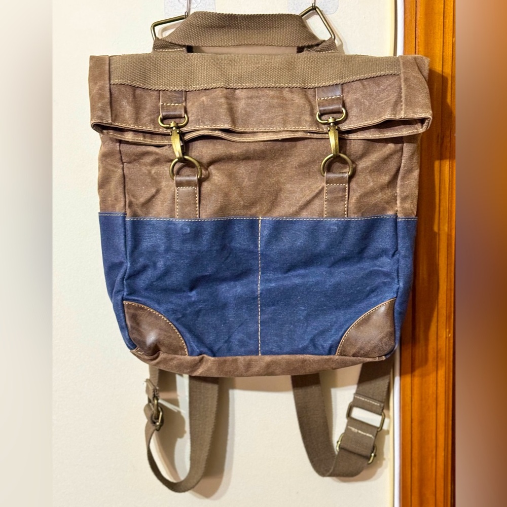 Sun Sand Cargoit Lennox Flap Fold Over Canvas Leather Backpack - EUC